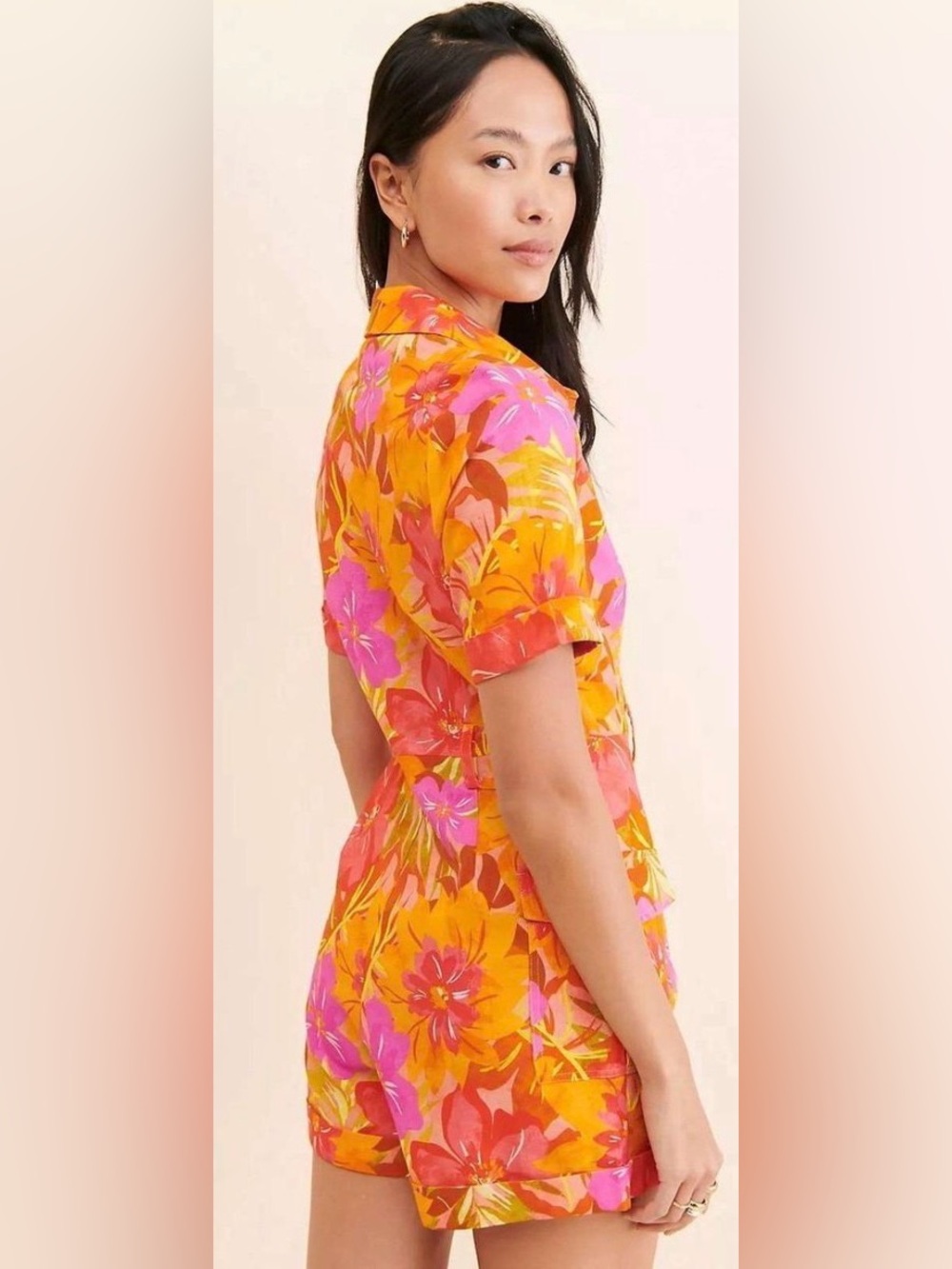 Anthropologie floral linen romper